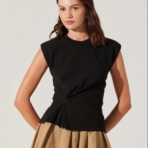 ASTR Cinched Waist Ribbed Knit Top Black sz XS NWT